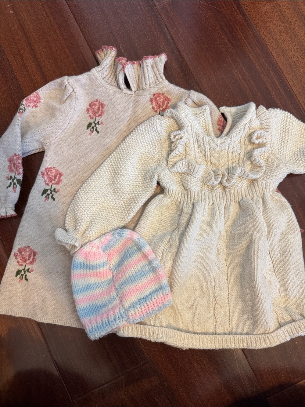 Cream Knit Ruffle Sweater Dress - Kids Shirt & Top